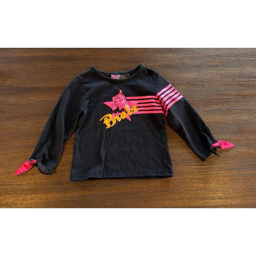 Y2K Girls Bratz lLong Sleeve Black Shirt Size 7/8 Bows 2004